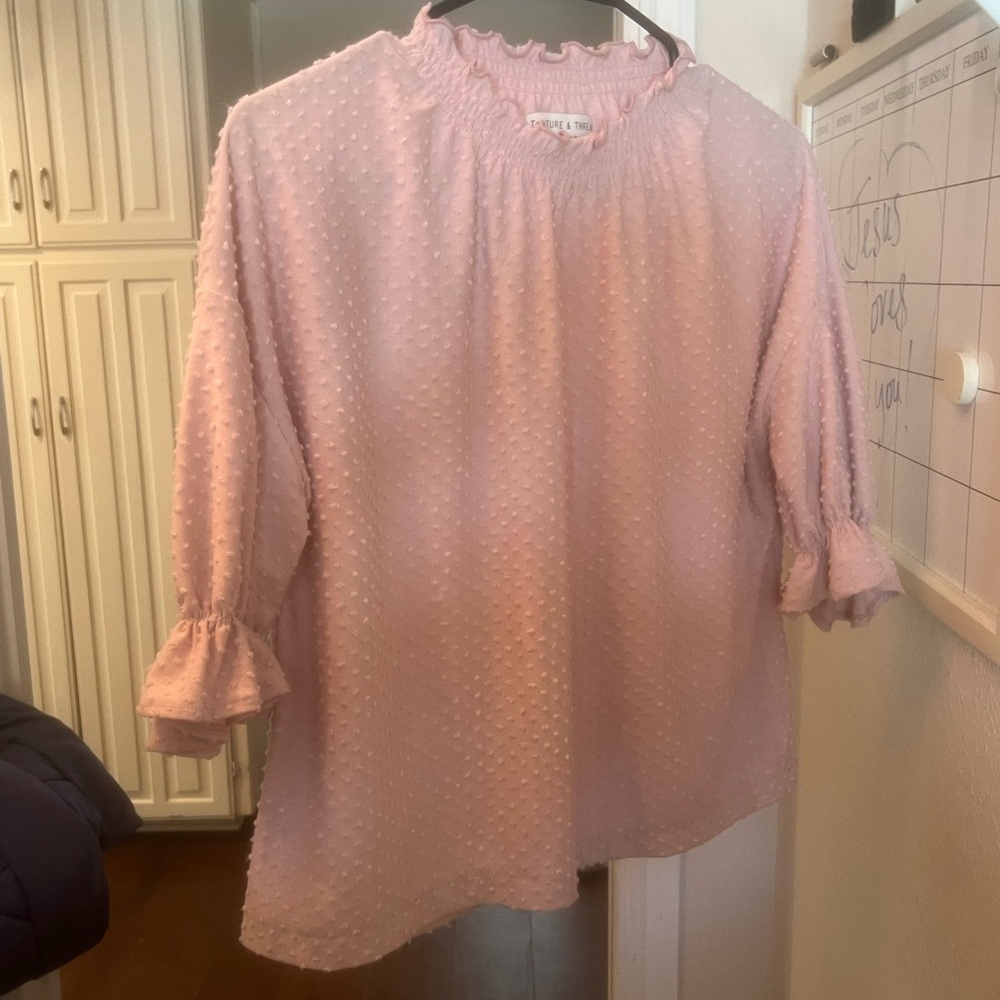 Madewell Pink Blouse with Bib Collar and 3/4 Sleeves